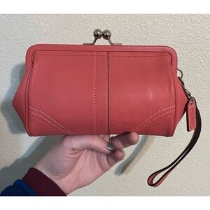 Coach Coral/Pink Kisslock Pouch Wristlet!